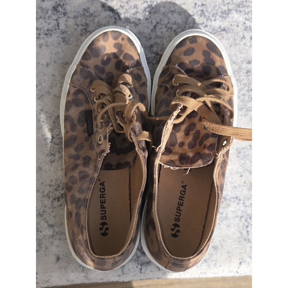 Superga Leather Leopard Print Sneakers unisex adults size 6.5 M 8W - Picture 4 of 7